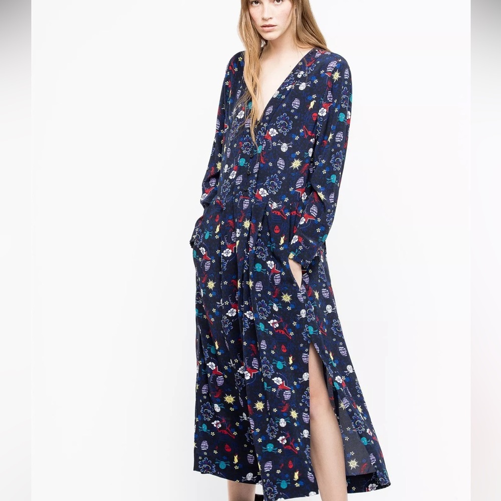 Zadig & Voltaire Navy blue pirate tattoo print dress